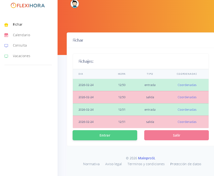 Figura 2. Panel principal y botones Entrar y Salir