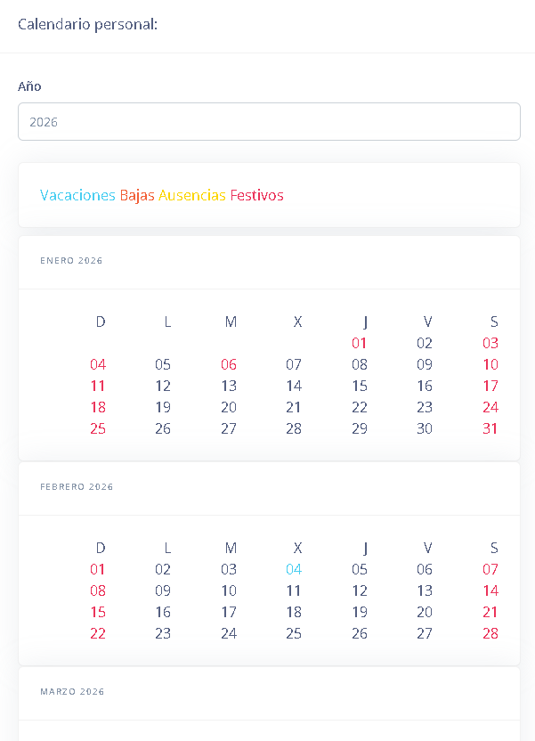 Figura 3. Vista del menú Calendario