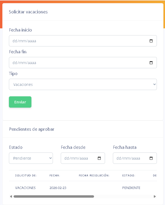 Figura 5. Formulario de solicitud de vacaciones ausencias y bajas